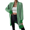 image:imagechouyatou Womens Elegant Shawl Collar Herringbone Striped Cardigan Open Front Color Block Cardigan SweatersGreen