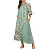 image:imagechouyatou Womens Lapel Button Down Maxi Shirt Dress Floral Printed 34 Sleeve Tunic Long Dress with PocketsGreen