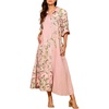 image:imagechouyatou Womens Lapel Button Down Maxi Shirt Dress Floral Printed 34 Sleeve Tunic Long Dress with PocketsPink