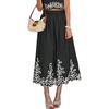 image:imagechouyatou Womens Retro Floral Embroidery ALine Skirt Back Elastic Waist Pleated Midi Long Skirt with PocketsBlack
