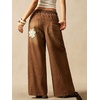 image:imagechouyatou Womens Boho Lace Floral Patch Jeans Baggy Wide Leg Denim PantsBrown