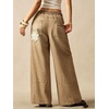 image:imagechouyatou Womens Boho Lace Floral Patch Jeans Baggy Wide Leg Denim PantsKhaki