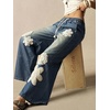 image:imagechouyatou Womens Boho Lace Floral Patch Jeans Baggy Wide Leg Denim PantsVintage Blue