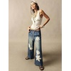 image:imagechouyatou Womens Boho Lace Floral Patch Jeans Baggy Wide Leg Denim PantsVintage Blue