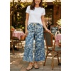 image:imagechouyatou Womens Boho Y2K Floral Denim Pants Drawstring Wide Leg Denim Ankle Pant Boyfriend JeansBlue