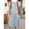 image:imagechouyatou Womens Denim Bib Overall Dress Suspender Strap Jean Long DressLight Blue
