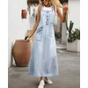 image:imagechouyatou Womens Denim Bib Overall Dress Suspender Strap Jean Long DressLight Blue