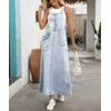 image:imagechouyatou Womens Denim Bib Overall Dress Suspender Strap Jean Long DressLight Blue