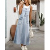 image:imagechouyatou Womens Denim Bib Overall Dress Suspender Strap Jean Long DressLight Blue