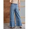 image:imagechouyatou Womens Distressed Floral Jeans Fringe Flare Wide Leg Denim PantsBlue
