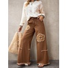 image:imagechouyatou Womens Distressed Floral Jeans Fringe Flare Wide Leg Denim PantsBrown