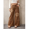 image:imagechouyatou Womens Distressed Floral Jeans Fringe Flare Wide Leg Denim PantsBrown