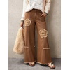 image:imagechouyatou Womens Distressed Floral Jeans Fringe Flare Wide Leg Denim PantsBrown