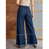 image:imagechouyatou Womens Distressed Floral Jeans Fringe Flare Wide Leg Denim PantsDark Blue