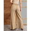 image:imagechouyatou Womens Distressed Floral Jeans Fringe Flare Wide Leg Denim PantsKhaki