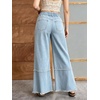 image:imagechouyatou Womens Distressed Floral Jeans Fringe Flare Wide Leg Denim PantsLight Blue