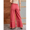 image:imagechouyatou Womens Distressed Floral Jeans Fringe Flare Wide Leg Denim PantsWatermelon Red