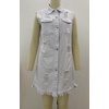 image:imagechouyatou choutyou Womens Casual Frayed Tassel Hem Ripped Holes Mid Long Denim Vest CoatWhite