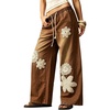 image:imagechouyatou Womens Boho Lace Floral Patch Jeans Baggy Wide Leg Denim PantsBrown