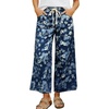 image:imagechouyatou Womens Boho Y2K Floral Denim Pants Drawstring Wide Leg Denim Ankle Pant Boyfriend JeansDark Blue