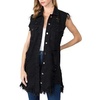 image:imagechouyatou choutyou Womens Casual Frayed Tassel Hem Ripped Holes Mid Long Denim Vest CoatBlack