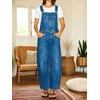 image:imagechouyatou Womens Suspender Strap Denim Bib Overalls Street Baggy JumpsuitBlue