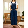 image:imagechouyatou Womens Suspender Strap Denim Bib Overalls Street Baggy JumpsuitDark Blue