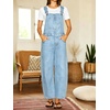 image:imagechouyatou Womens Suspender Strap Denim Bib Overalls Street Baggy JumpsuitLight Blue