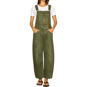 image:imagechouyatou Womens Suspender Strap Denim Bib Overalls Street Baggy JumpsuitArmy Green