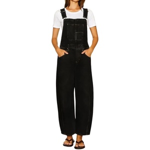 image:imagechouyatou Womens Suspender Strap Denim Bib Overalls Street Baggy JumpsuitBlack