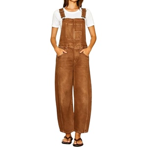 image:imagechouyatou Womens Suspender Strap Denim Bib Overalls Street Baggy JumpsuitBrown