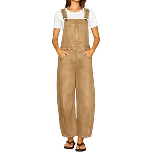 image:imagechouyatou Womens Suspender Strap Denim Bib Overalls Street Baggy JumpsuitKhaki