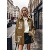 image:imagechouyatou Women Button Down Cotton Shacket Boho Floral Oversized ShirtBrown