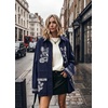 image:imagechouyatou Women Button Down Cotton Shacket Boho Floral Oversized ShirtDark Blue