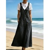 image:imagechouyatou Womens Adjustable Straps Denim Overall Dress Jean Pinafore Jumper Mid Long Dress With PocketsBlack