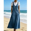 image:imagechouyatou Womens Adjustable Straps Denim Overall Dress Jean Pinafore Jumper Mid Long Dress With PocketsBlue