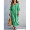 image:imagechouyatou Womens Boho Striped Loose Shift Maxi Dress Short Sleeve Beach Cover Up Caftan Long Dress with Side SlitGreen