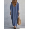 image:imagechouyatou Womens Boho Striped Loose Shift Maxi Dress Short Sleeve Beach Cover Up Caftan Long Dress with Side SlitNavy