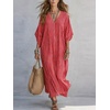 image:imagechouyatou Womens Boho Striped Loose Shift Maxi Dress Short Sleeve Beach Cover Up Caftan Long Dress with Side SlitRed
