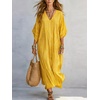 image:imagechouyatou Womens Boho Striped Loose Shift Maxi Dress Short Sleeve Beach Cover Up Caftan Long Dress with Side SlitYellow