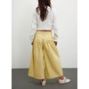 image:imagechouyatou Womens Boyfriend Baggy Jeans Flare Wide Leg Denim Pants Elastic Waist Button Pleated Culotte JeansYellow