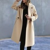 image:imagechouyatou Womens Casual Lapel Long Wool Trench Coat Single Breasted Dressy Peacoat Overcoat Jacket OuterwearApricot