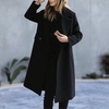 image:imagechouyatou Womens Casual Lapel Long Wool Trench Coat Single Breasted Dressy Peacoat Overcoat Jacket OuterwearBlack
