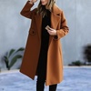image:imagechouyatou Womens Casual Lapel Long Wool Trench Coat Single Breasted Dressy Peacoat Overcoat Jacket OuterwearBrown