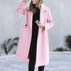 image:imagechouyatou Womens Casual Lapel Long Wool Trench Coat Single Breasted Dressy Peacoat Overcoat Jacket OuterwearPink