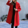 image:imagechouyatou Womens Casual Lapel Long Wool Trench Coat Single Breasted Dressy Peacoat Overcoat Jacket OuterwearRed