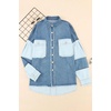 image:imagechouyatou Womens Color Block Jean Denim Shacket Button Down Shirt CoatBlue