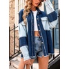 image:imagechouyatou Womens Color Block Jean Denim Shacket Button Down Shirt CoatDark Blue