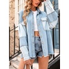 image:imagechouyatou Womens Color Block Jean Denim Shacket Button Down Shirt CoatLight Blue