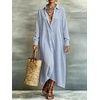 image:imagechouyatou Womens Cotton Striped Dress Button Down Loose Maxi Shirt DressBlue